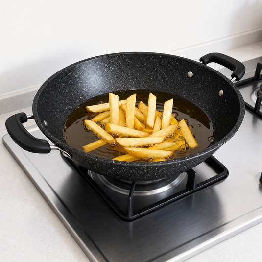 Granite Non-Stick Deep Frying Pan with Black Handles