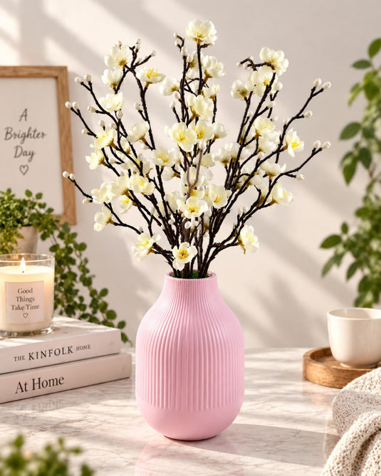 Artificial White Blossom Arrangement with Vase