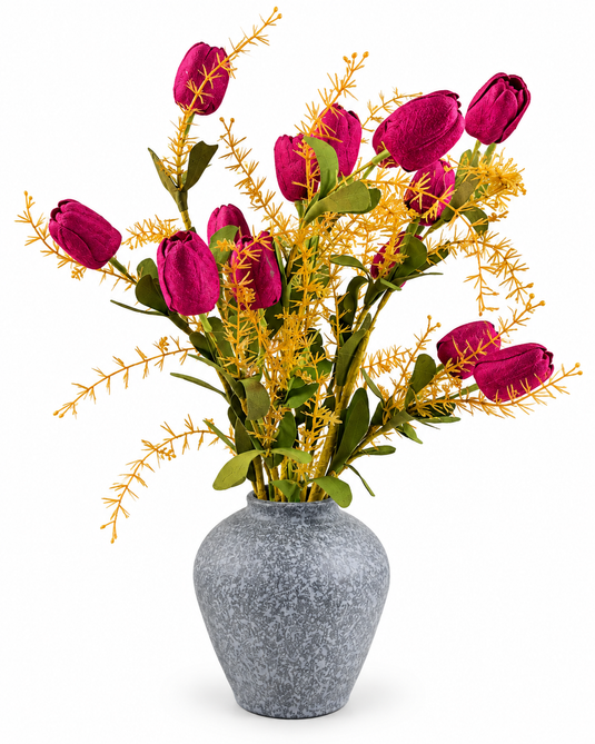 Artificial Burgundy Tulip Arrangement with Vase