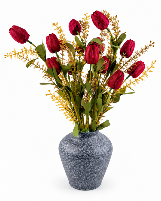 Artificial Burgundy Tulip Arrangement with Vase