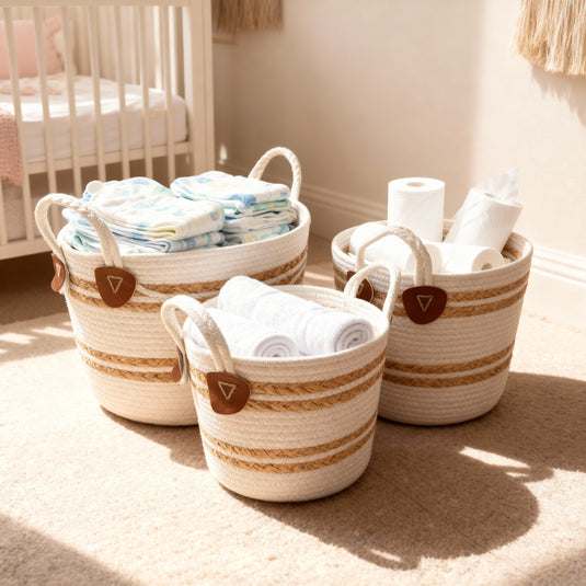 Handled Woven Storage Basket Set – 3 Pieces