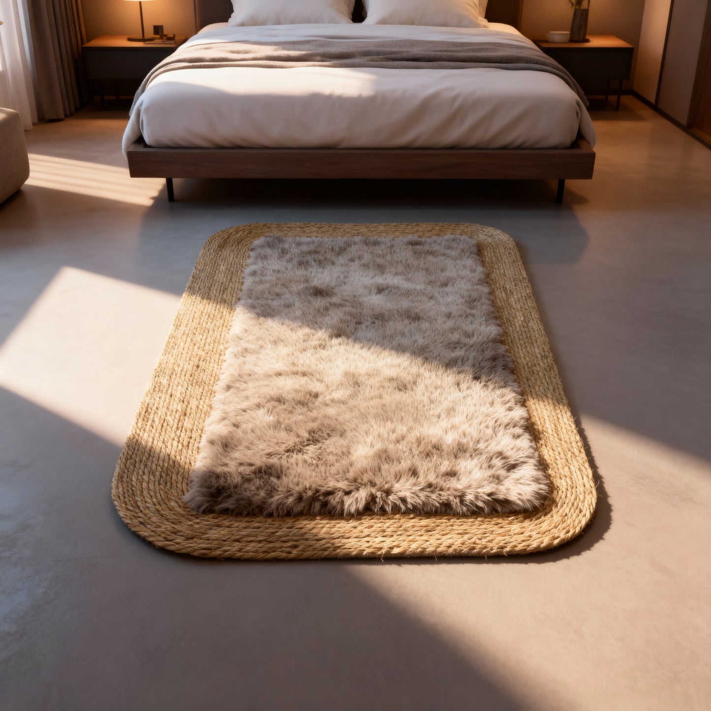 Rectangle Plush Jute Accent Rug