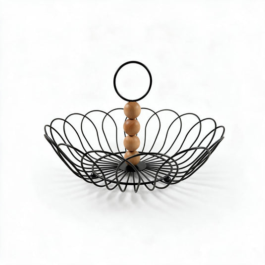 Metal Wire Fruit Basket with Wooden Beads