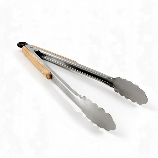Stainless Steel Kitchen Tongs with Wooden Grip