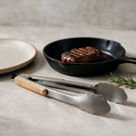 Stainless Steel Kitchen Tongs with Wooden Grip