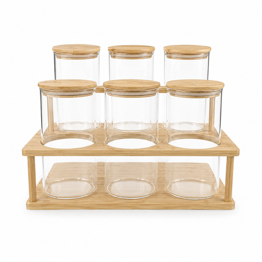 Clear Glass Spice Jar Set with Wooden Rack 6-Piece