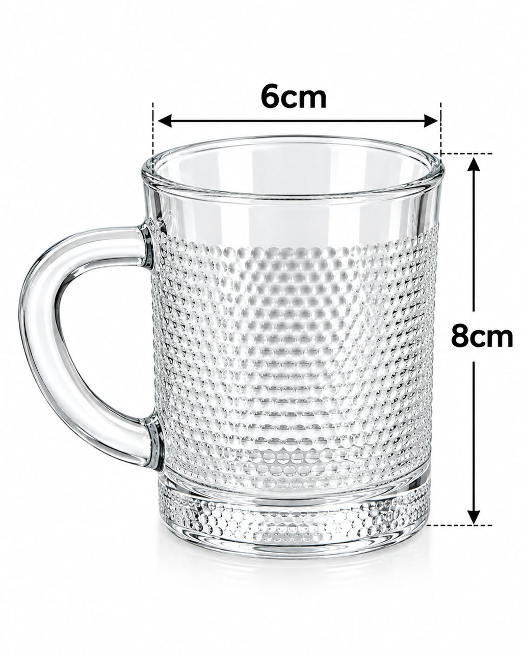 Clear textured glass tea cup 6 cm x 8 cm