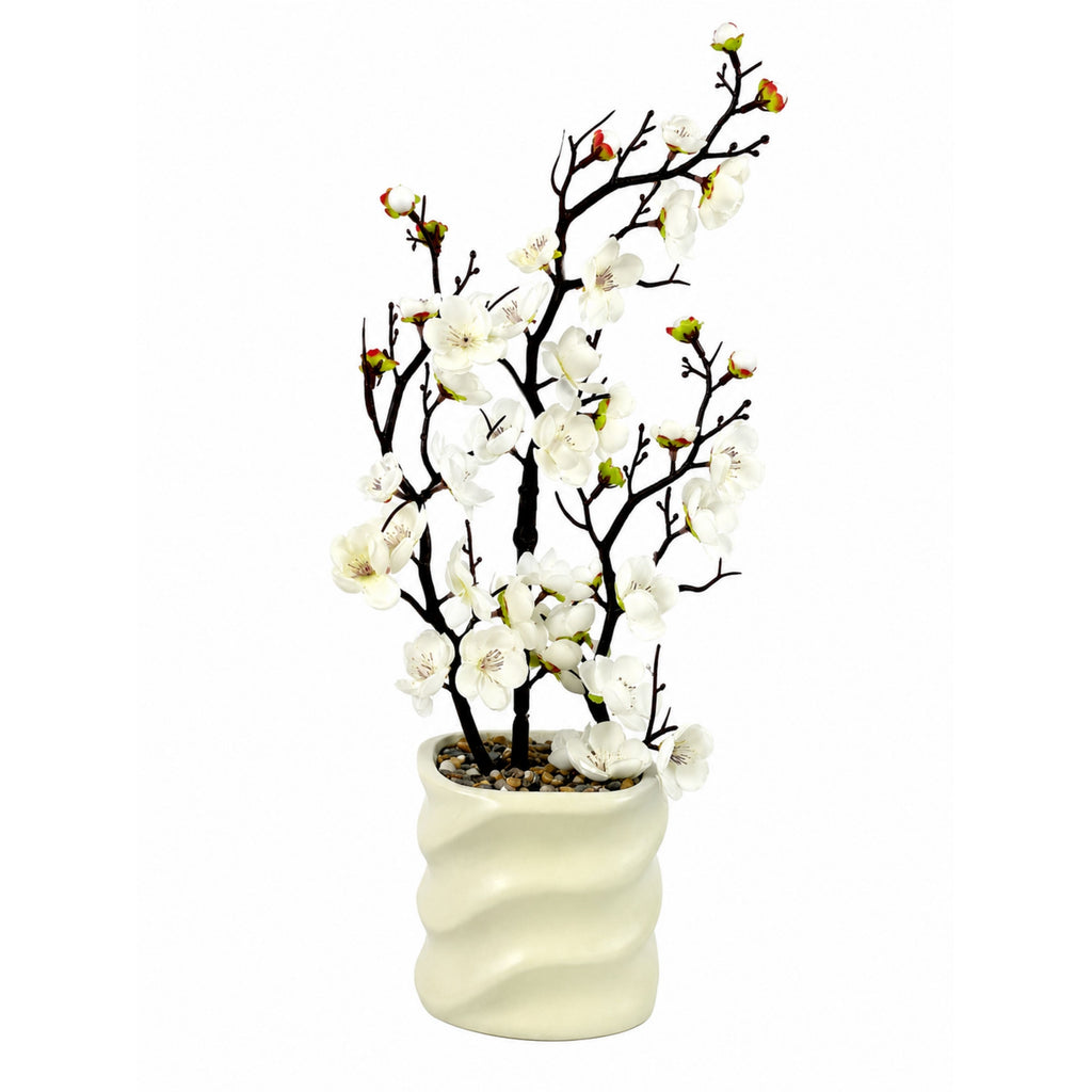 Artificial White Cherry Blossom Plant with Square Pot