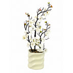 Artificial White Cherry Blossom Plant with Square Pot