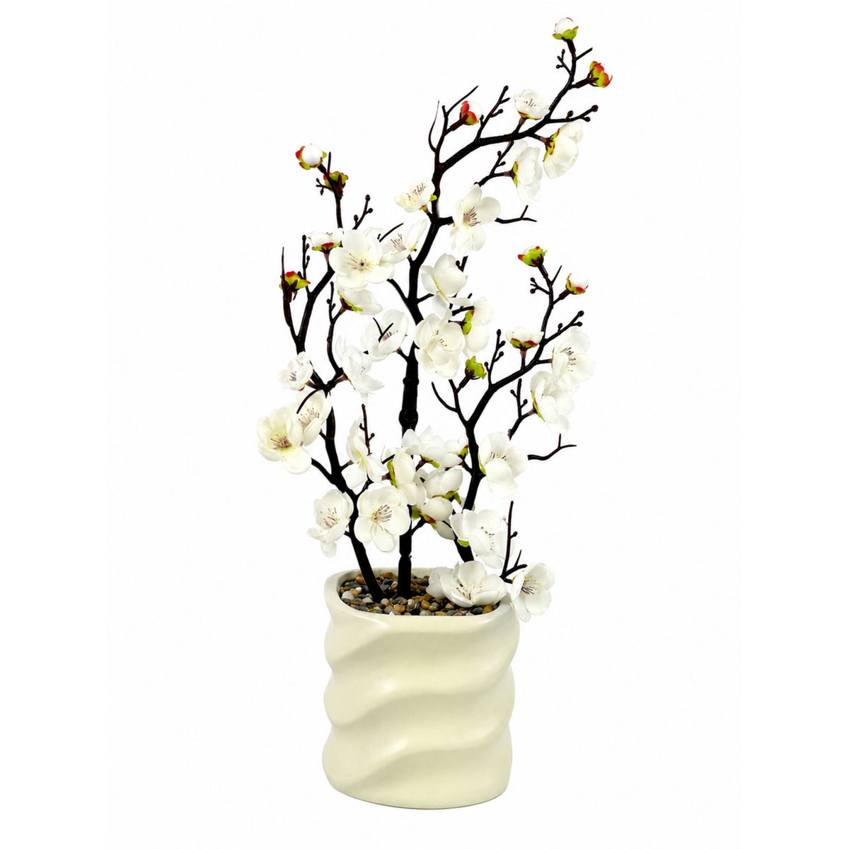 Artificial White Cherry Blossom Plant with Square Pot