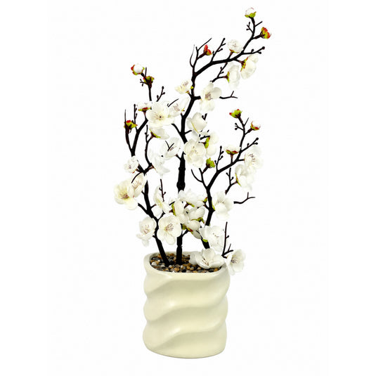 Artificial White Cherry Blossom Plant with Square Pot