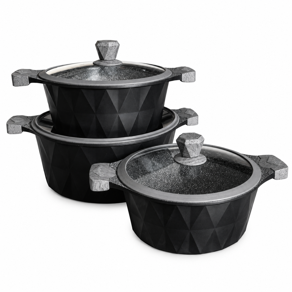 Vicalina 3-Piece Granite Non-Stick Cookware Set - Black