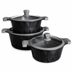 Vicalina 3-Piece Granite Non-Stick Cookware Set - Black