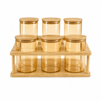 Amber Glass Spice Jar Set with Wooden Rack 6-Piece