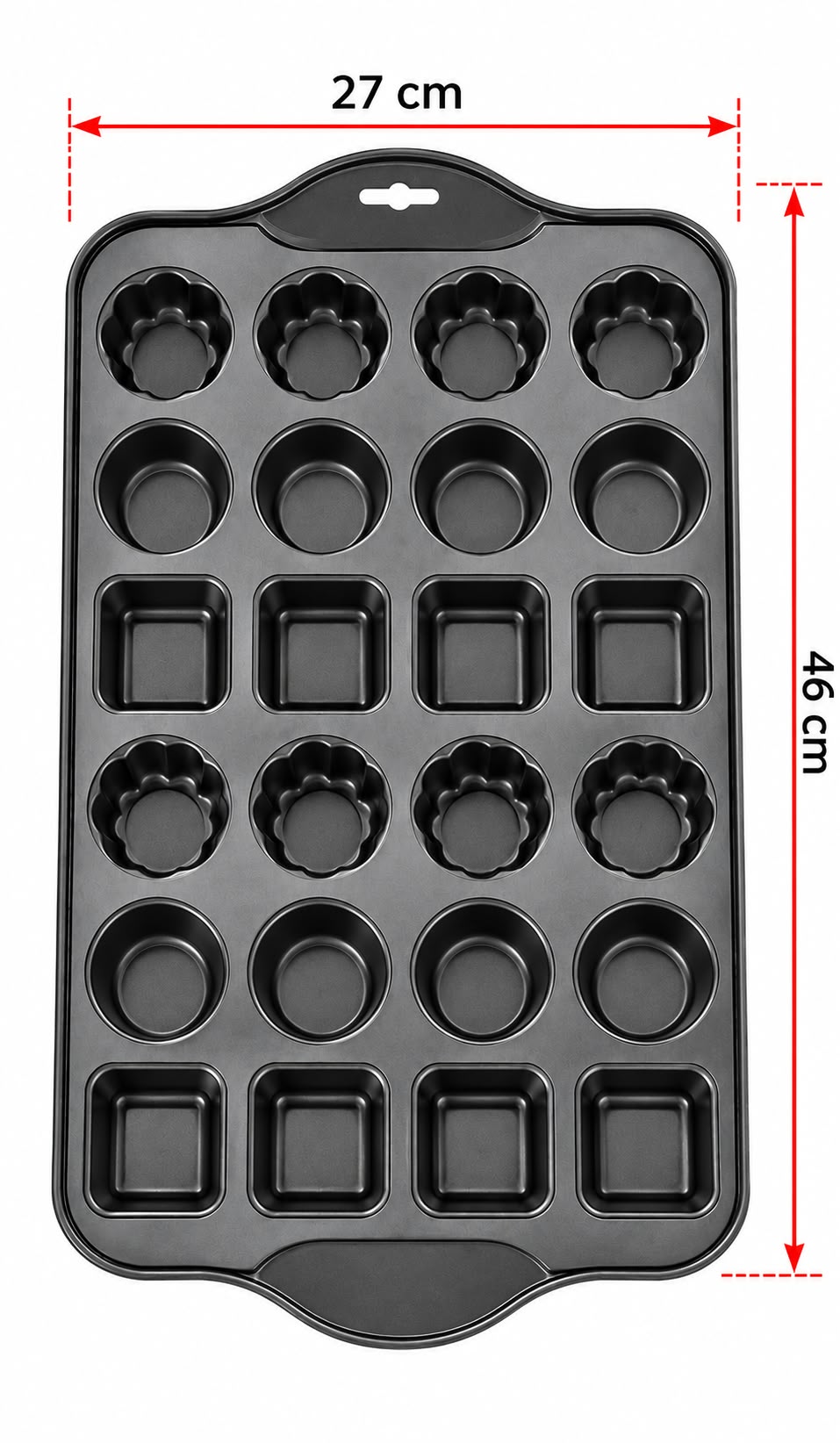 24-cavity non-stick mini baking pan dimensions 27 x 46 cm