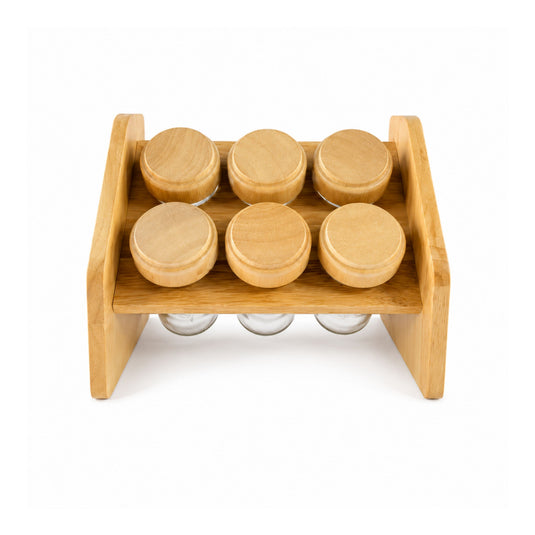 Glass Spice Jar Set with wooden Rack 6-Piece