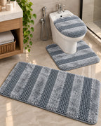 Gray 3-piece striped bathroom mat set