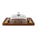 Bamboo Butter Dish with Clear Lid & 2 Serving Utensils