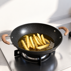 Granite Non-Stick Deep Frying Pan with Wood-Look Handles