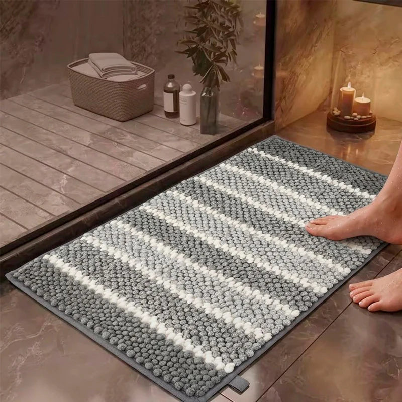 Soft Absorbent Striped Chenille Bathroom Mat