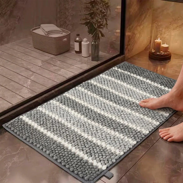 Soft Absorbent Striped Chenille Bathroom Mat