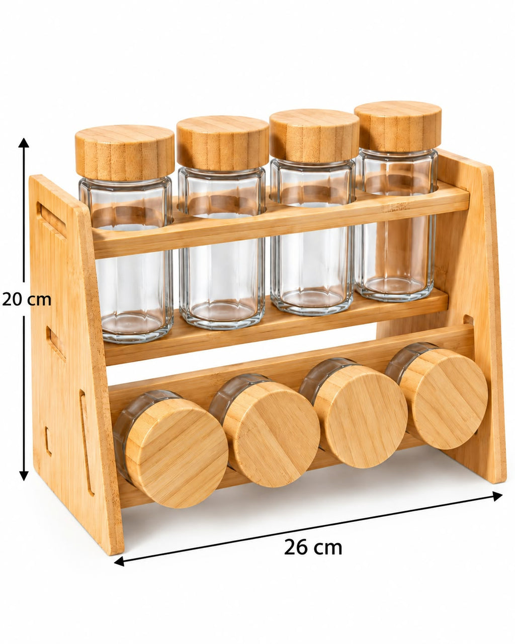 8-piece glass spice jar set bamboo rack 26 by 20 cm