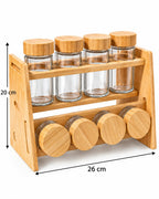 8-piece glass spice jar set bamboo rack 26 by 20 cm