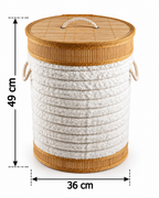 Bamboo-Trimmed Laundry &amp; Storage Basket with Lid - Round