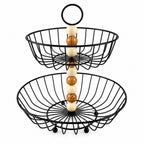 2-Tier Metal Fruit &amp; Serving Basket with Wooden Beads