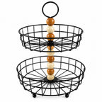 2-Tier Metal Fruit &amp; Serving Basket with Wooden Beads