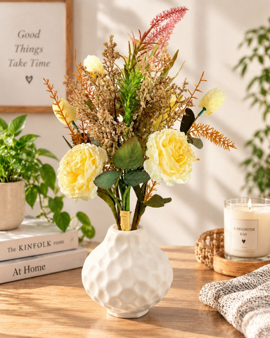 Artificial Floral Arrangement with Ceramic Vase