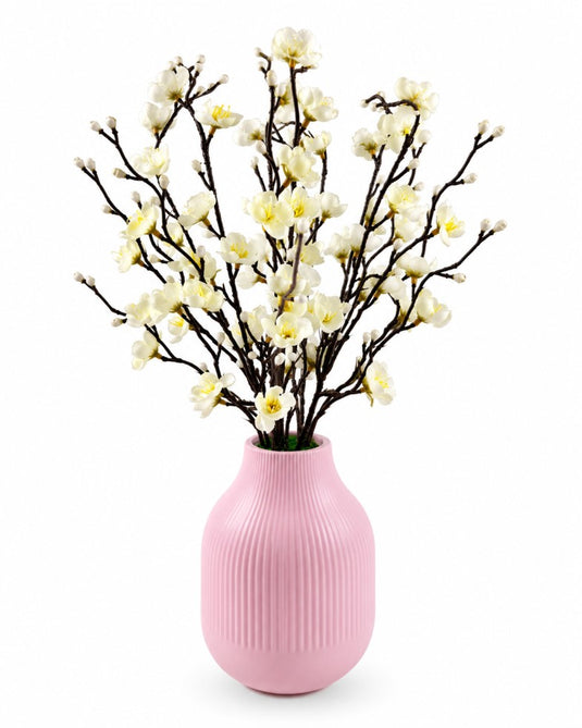 Artificial White Blossom Arrangement with Vase
