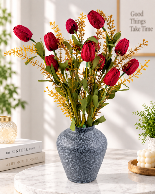 Artificial Burgundy Tulip Arrangement with Vase