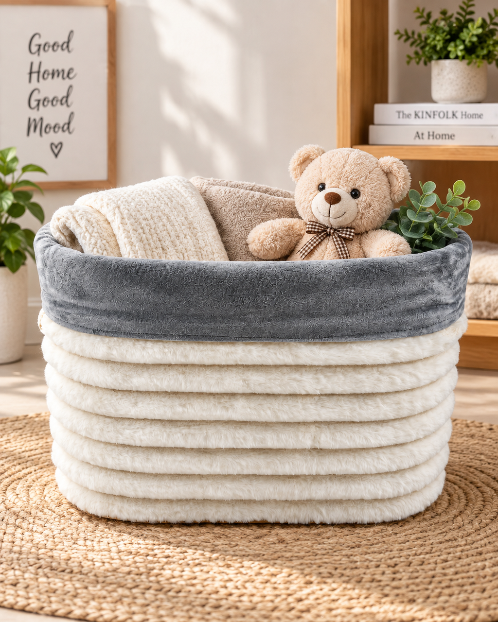 Plush Ribbed Storage Basket