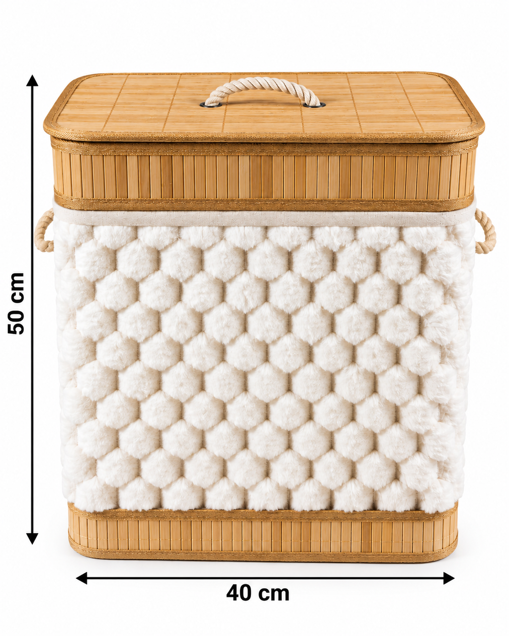 Fluffy Bamboo-Trimmed Laundry Basket with Lid – Rectangle