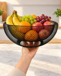 Modern Black Double-Layer Metal Mesh Fruit Basket – 29 cm