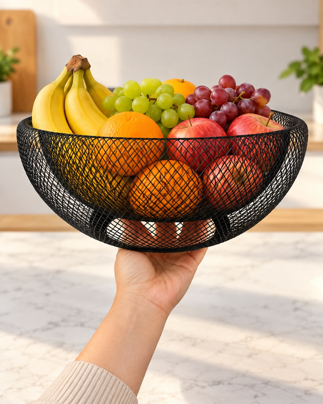 Modern Black Double-Layer Metal Mesh Fruit Basket – 29 cm