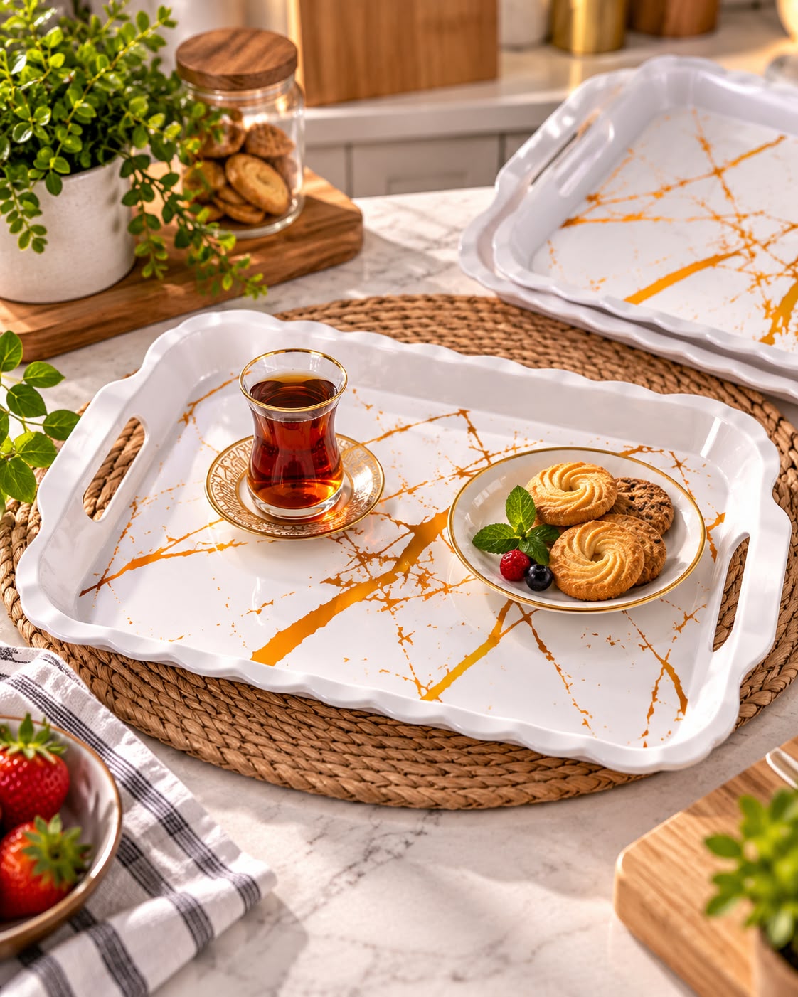 Gold marble design melamine serving tray