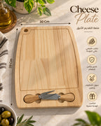 Wooden cheese serving board 39 by 30 cm and cheese fork
