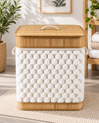 Fluffy Bamboo-Trimmed Laundry Basket with Lid – Rectangle