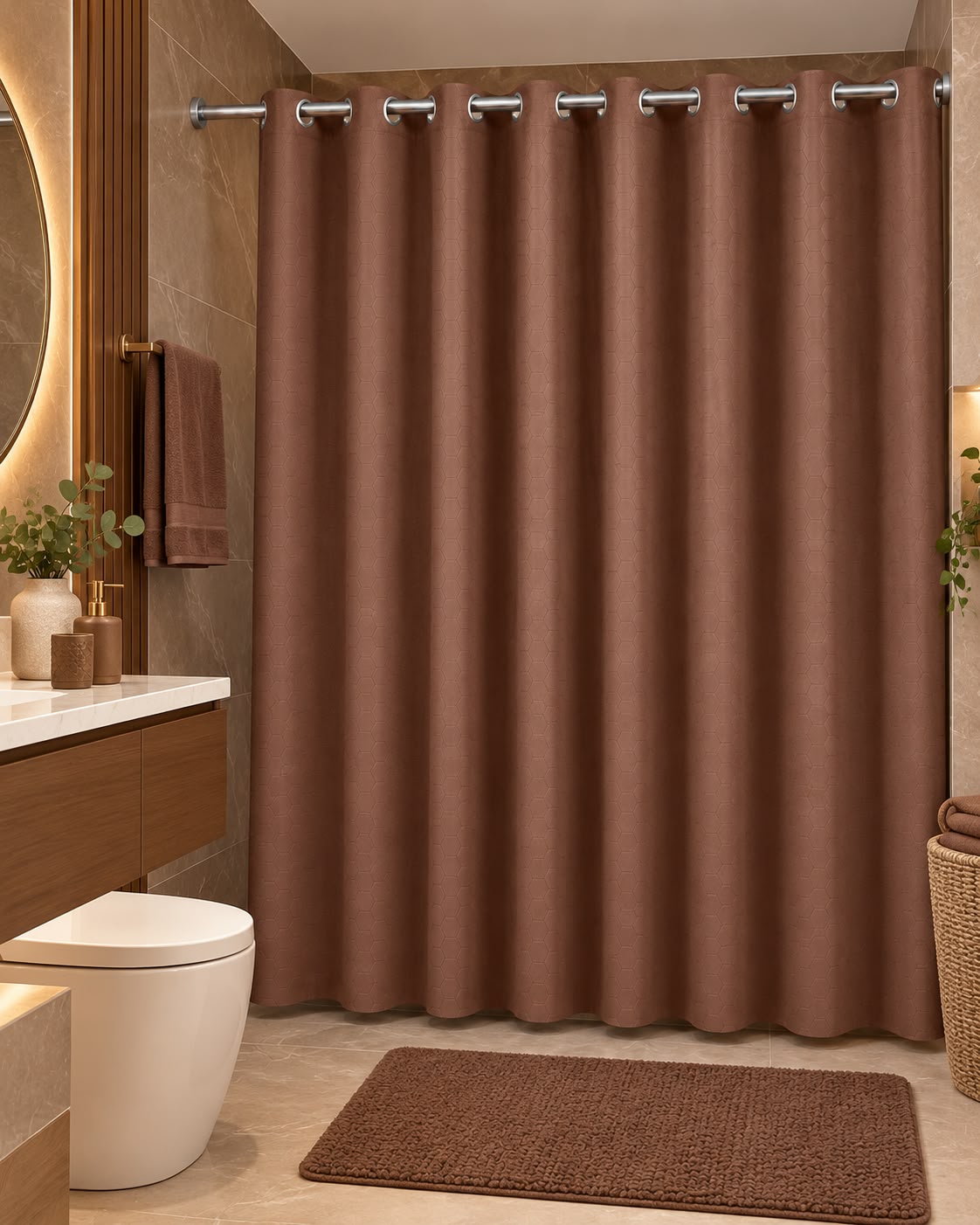 Brown honeycomb textured shower curtain