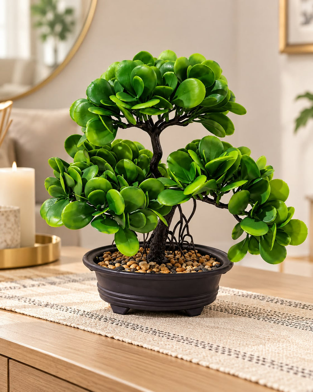 Artificial bonsai plant 25 cm in home decor setting