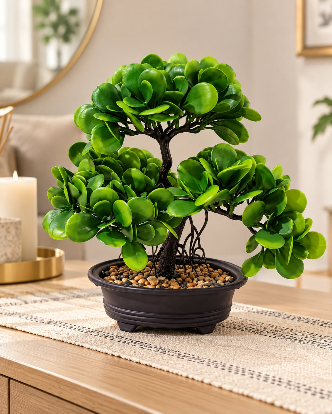 Artificial bonsai plant 25 cm in home decor setting