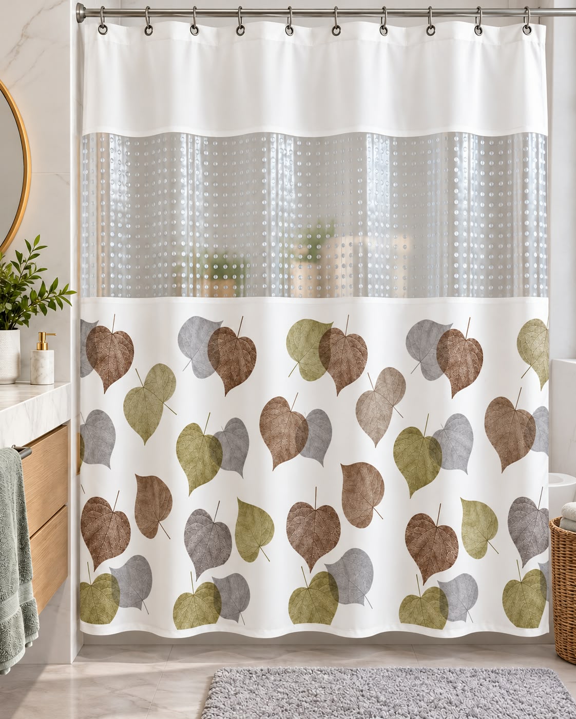 Autumn leaves printed shower curtain in bathroom