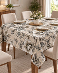Beige floral tablecloth 140 x 180 cm dining table scene