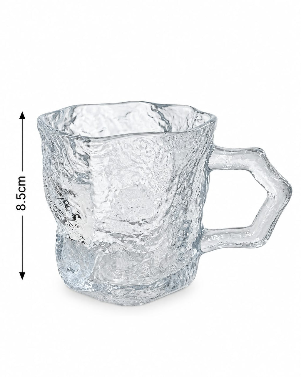 Clear textured glass mug 8.5 cm