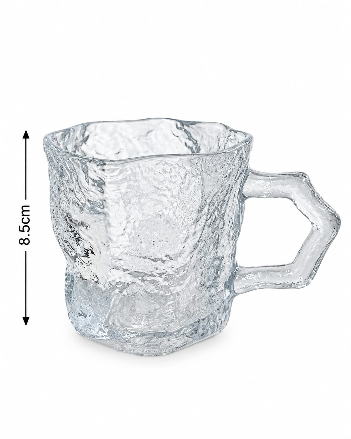 Clear textured glass mug 8.5 cm