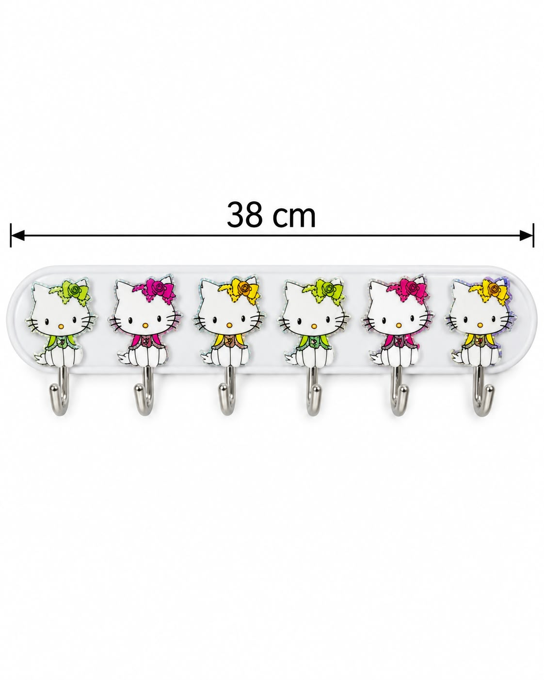 Cute cat 6-hook wall towel holder 38 cm on white background