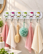 Cute cat 6-hook wall towel holder in bathroom scene