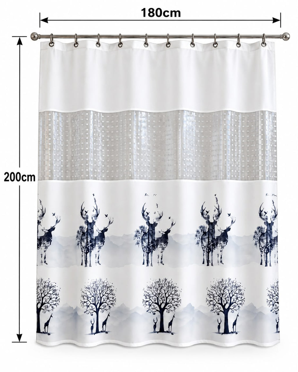 Deer and tree printed shower curtain 180 x 200 cm